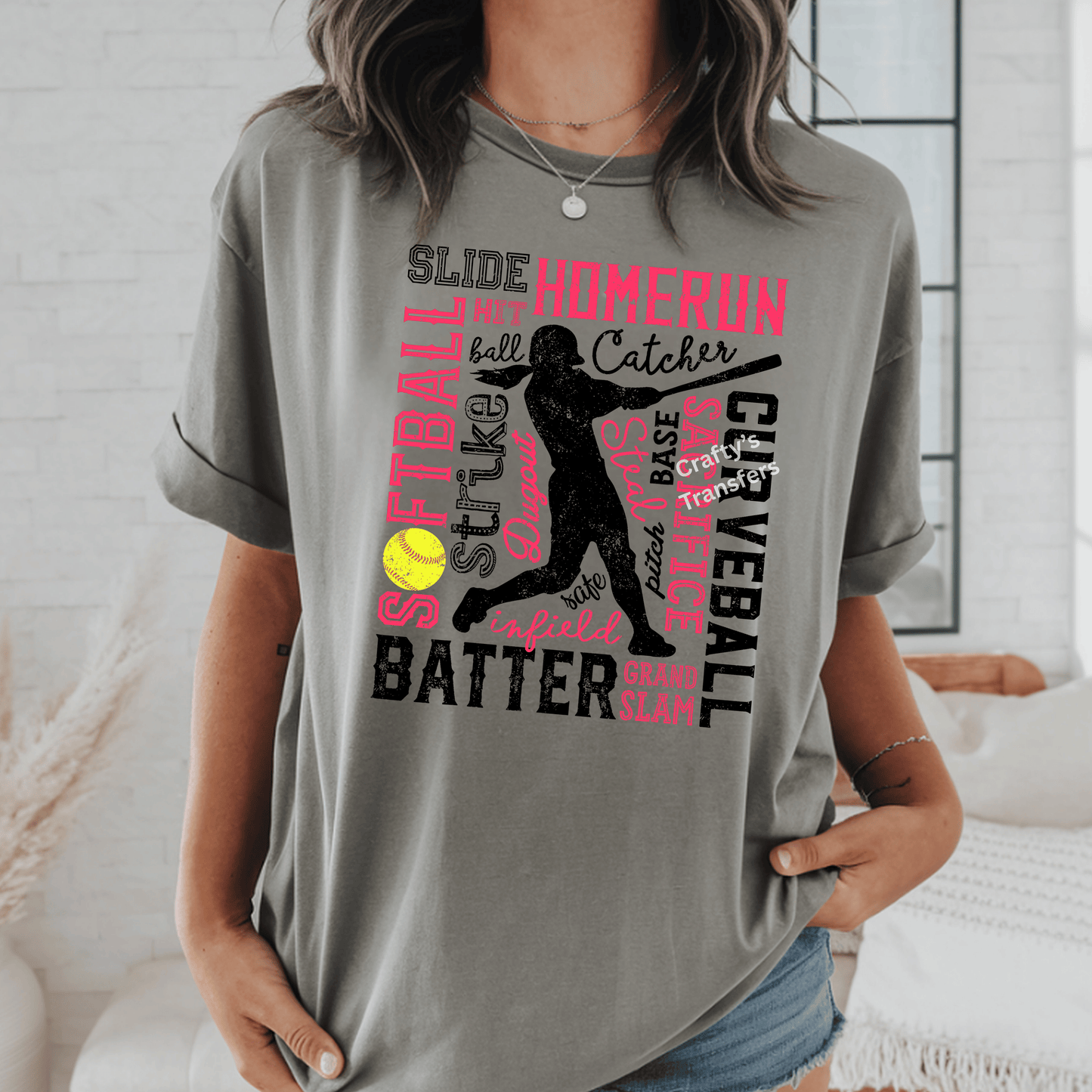 Softball Collage DTF Transfer – Slide Hit Homerun Sacrifice Grand Slam – Pink Softball Heat Press Transfer