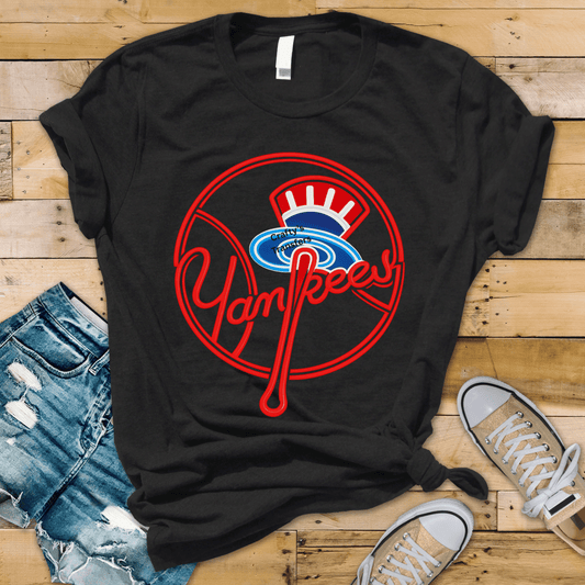 Yankees Neon Style DTF Transfer – Retro Baseball Script Logo Heat Press Transfer – Game Day Graphic