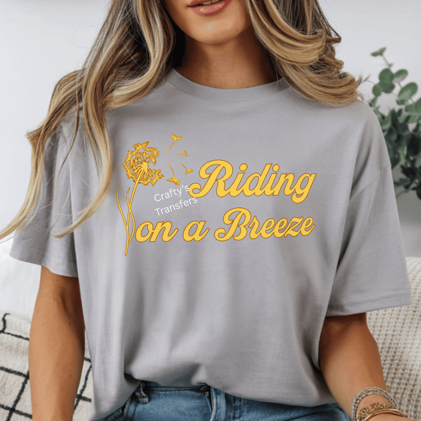 Riding on a Breeze DTF Transfer – Golden Dandelion Script Design – Inspirational Western Boho Heat Press Transfer