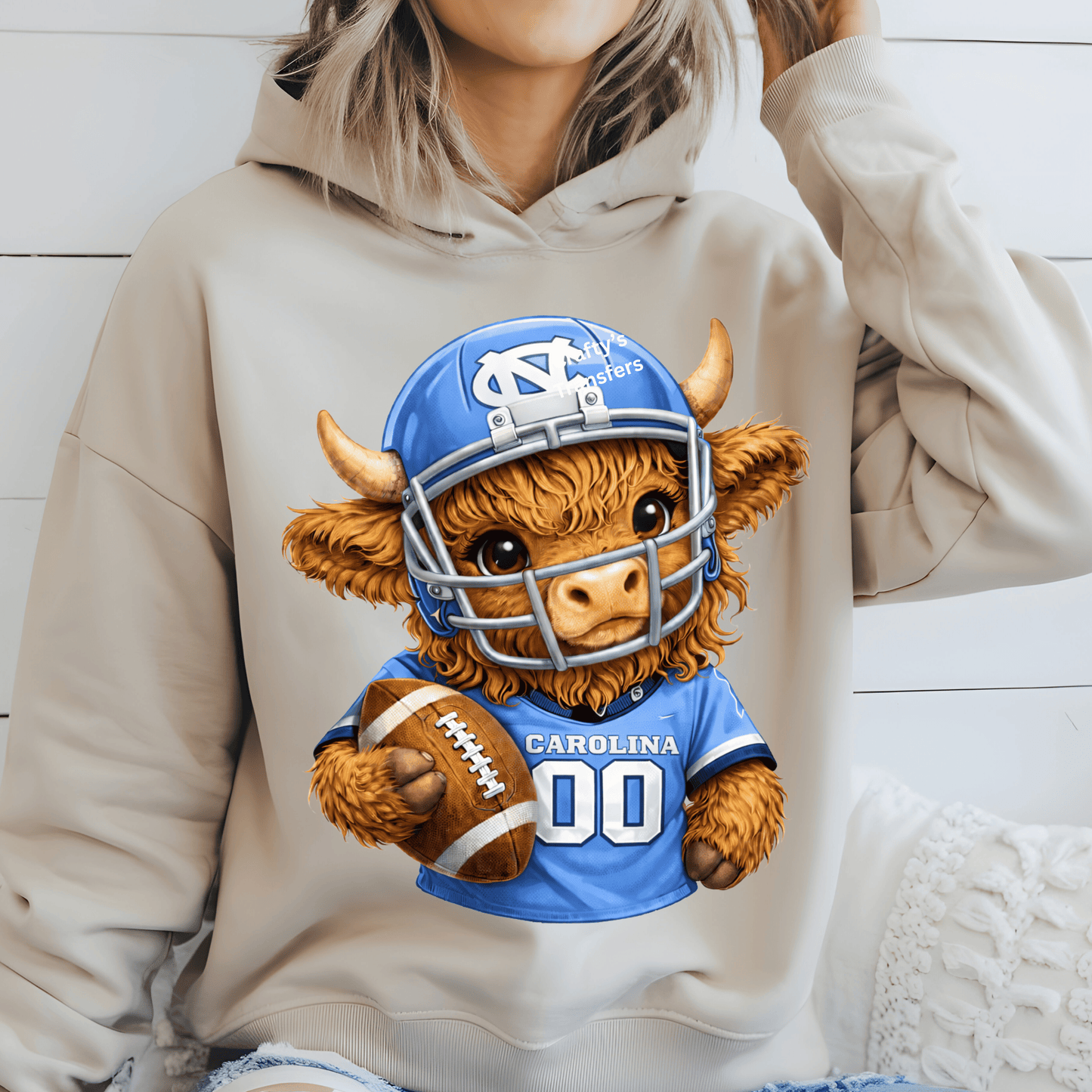 Football Highland Cow DTF Transfer – Cute Jersey and Helmet Cow Shirt Design