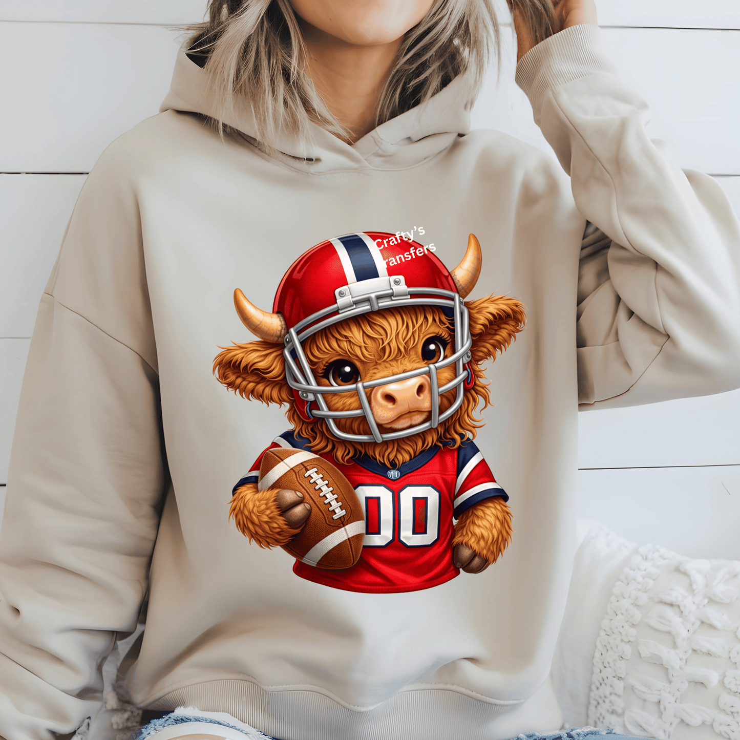 Football Highland Cow DTF Transfer – Cute Jersey and Helmet Cow Shirt Design