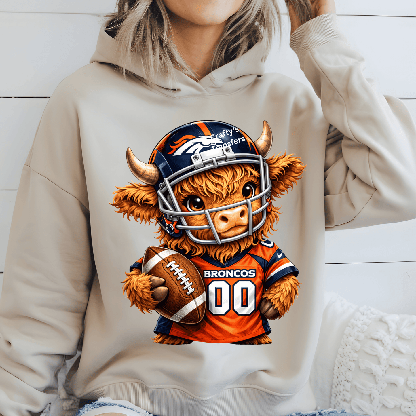 Football Highland Cow DTF Transfer – Cute Jersey and Helmet Cow Shirt Design