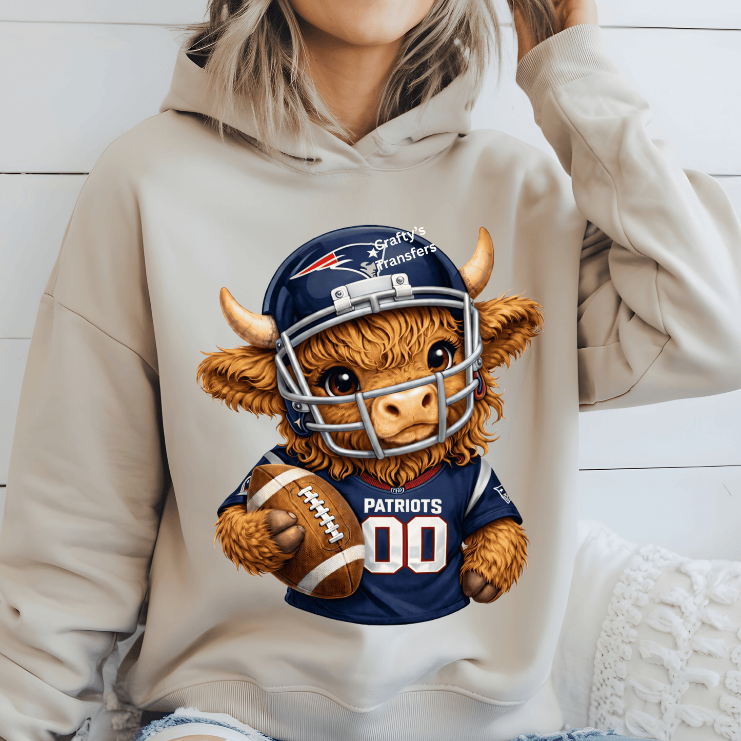 Football Highland Cow DTF Transfer – Cute Jersey and Helmet Cow Shirt Design