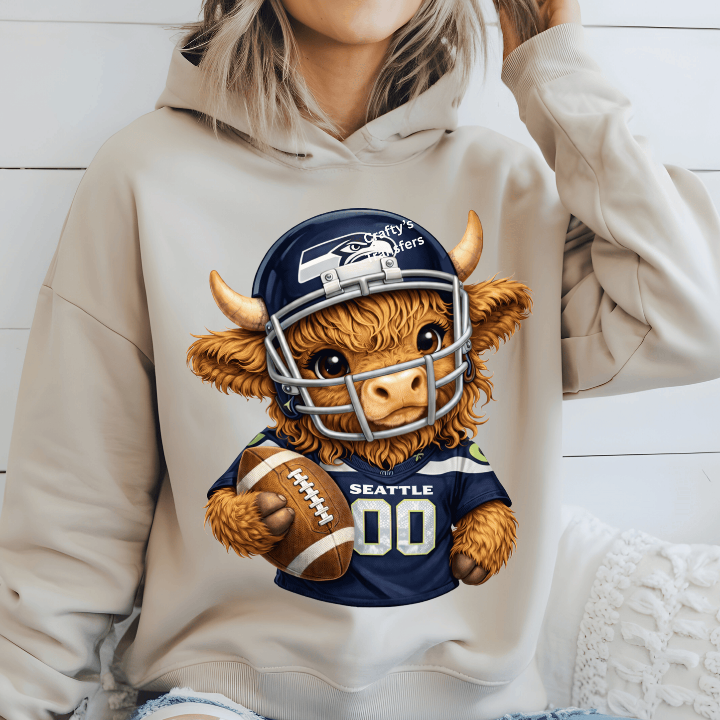 Football Highland Cow DTF Transfer – Cute Jersey and Helmet Cow Shirt Design