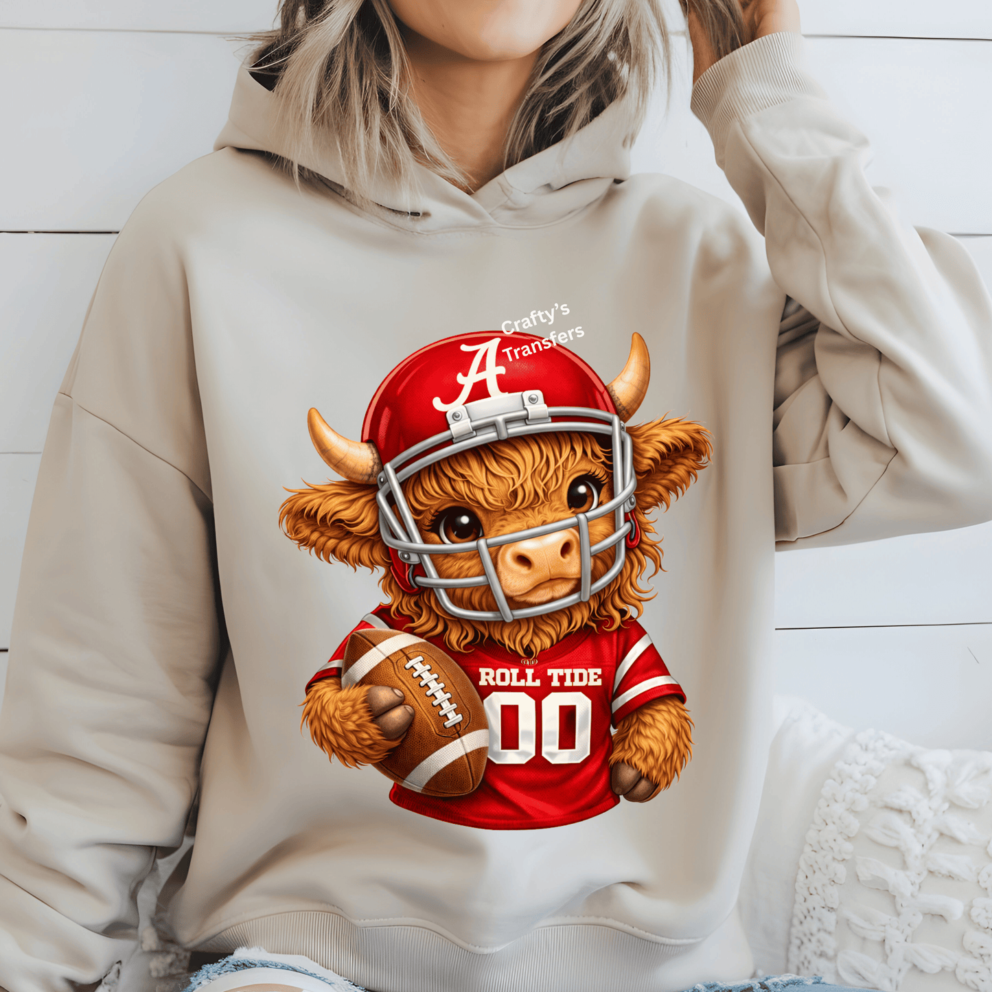 Football Highland Cow DTF Transfer – Cute Jersey and Helmet Cow Shirt Design