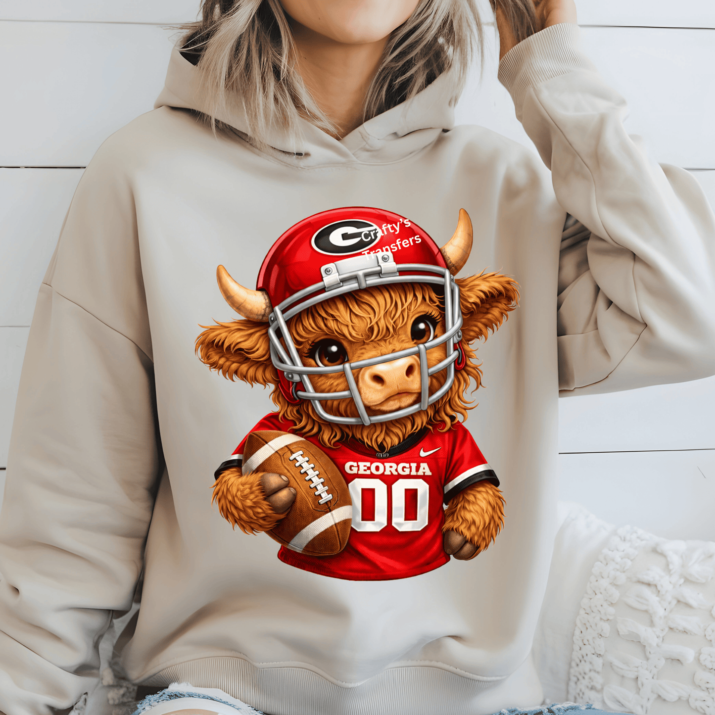 (2) Football Highland Cow DTF Transfer – Cute Jersey and Helmet Cow Shirt Design