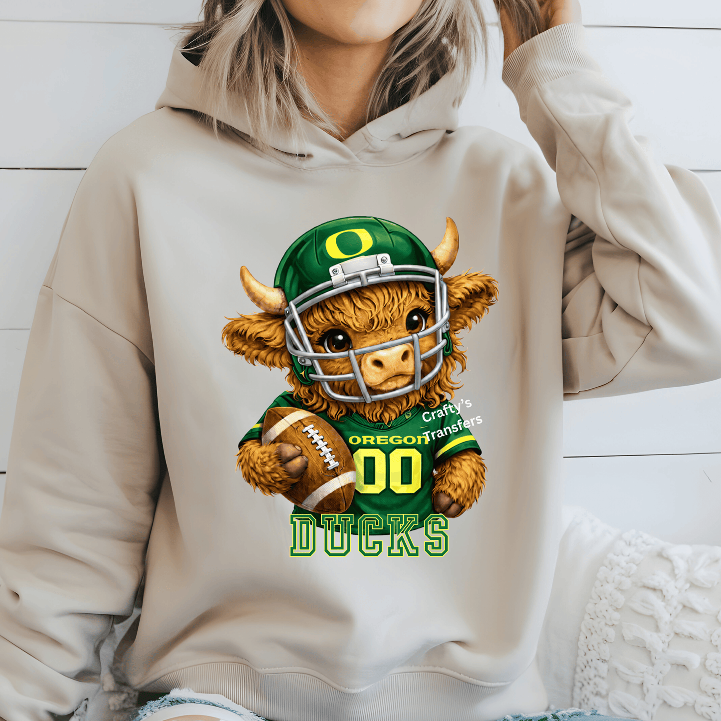 Football Highland Cow DTF Transfer – Cute Jersey and Helmet Cow Shirt Design