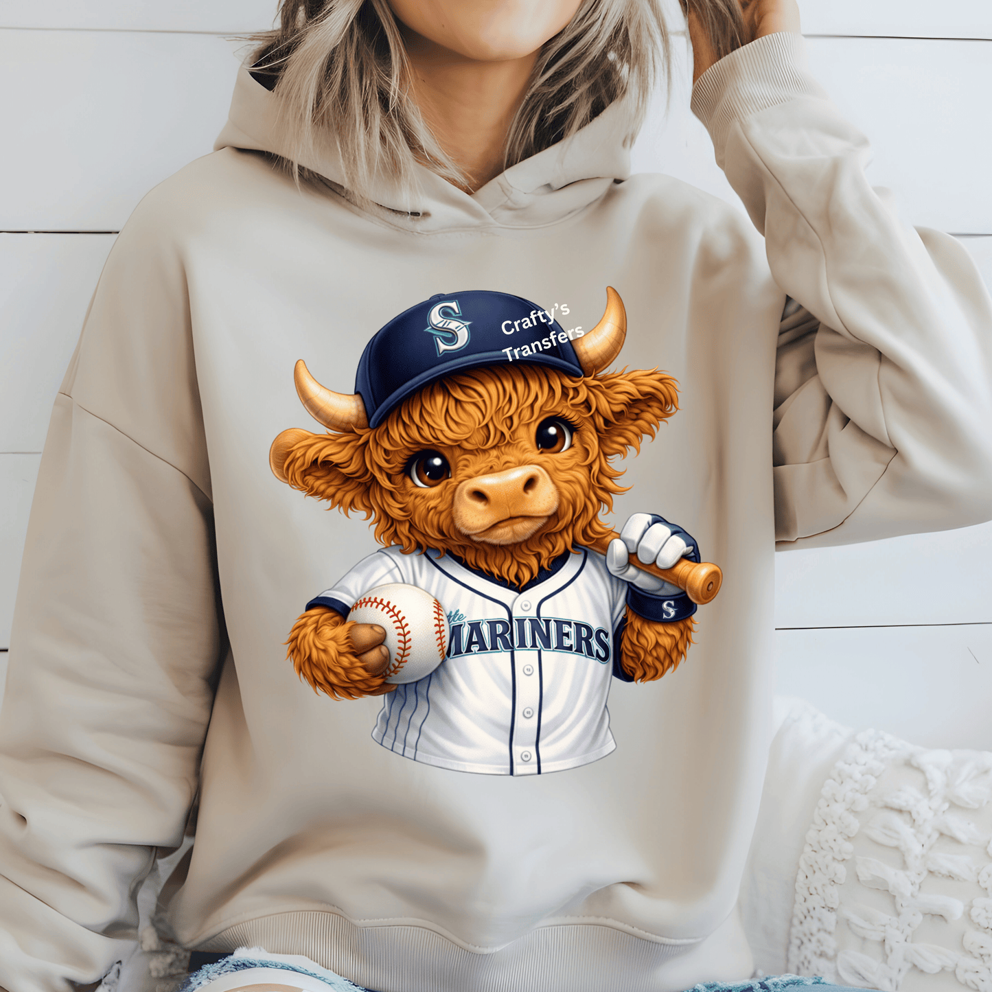 Cute Highland Cow Seattle Baseball DTF Transfer | Mariners Inspired Baseball Cow Shirt Transfer | Sports Fan Heat Press Transfer