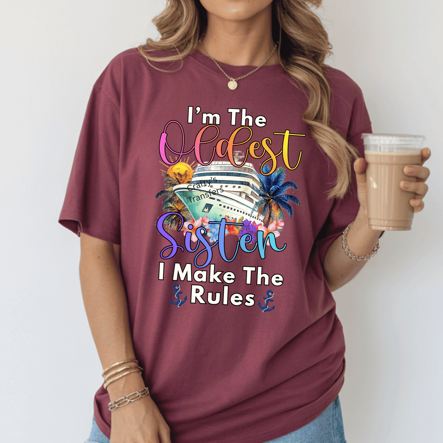 I’m The Oldest Sister Cruise DTF Transfer – Funny Family Vacation Shirt Design – Tropical Cruise Ready to Press Heat Transfer