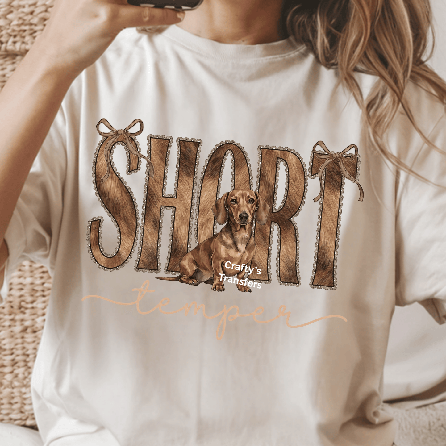 Short Temper DTF Transfer – Funny Dachshund Shirt Design – Rustic Dog Mom Ready to Press Heat Transfer