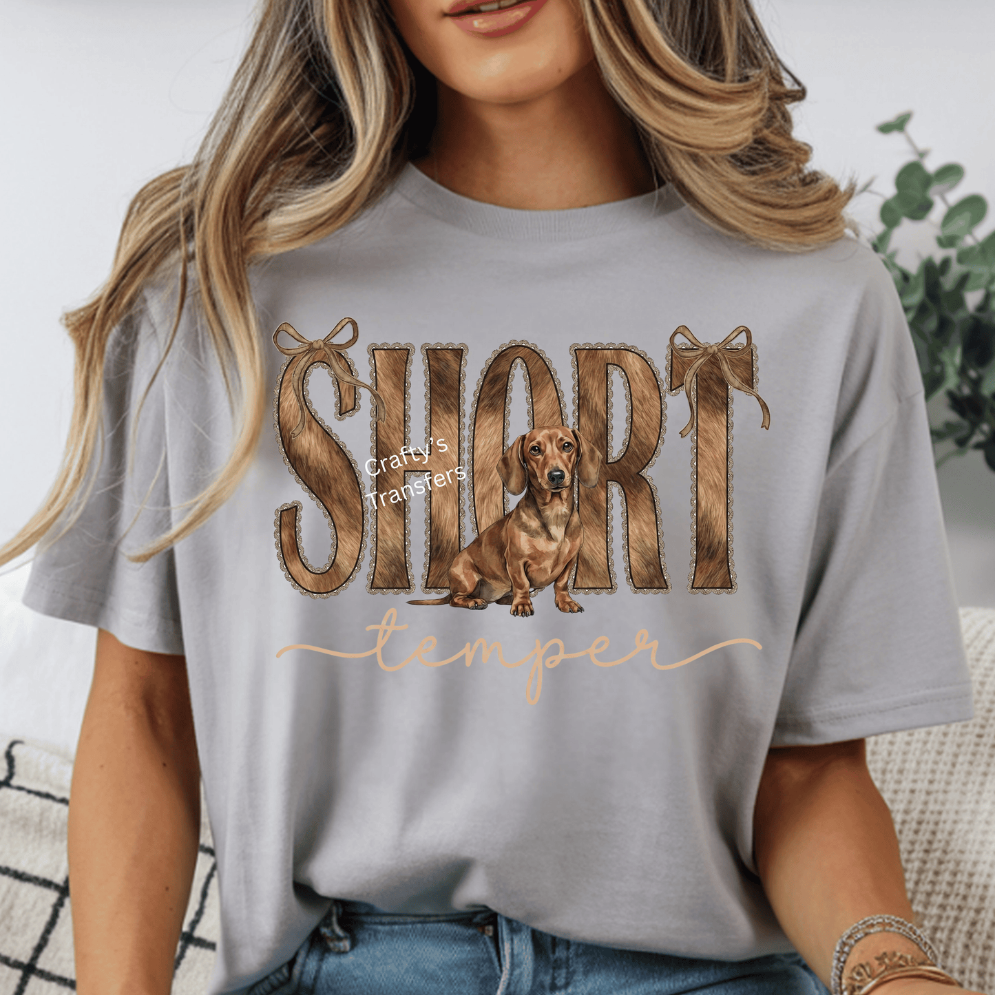 Short Temper DTF Transfer – Funny Dachshund Shirt Design – Rustic Dog Mom Ready to Press Heat Transfer