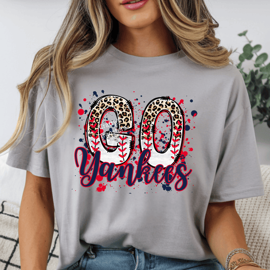 Go Yankees Leopard Baseball DTF Transfer – New York Baseball Game Day Shirt Design – Ready to Press Heat Transfer