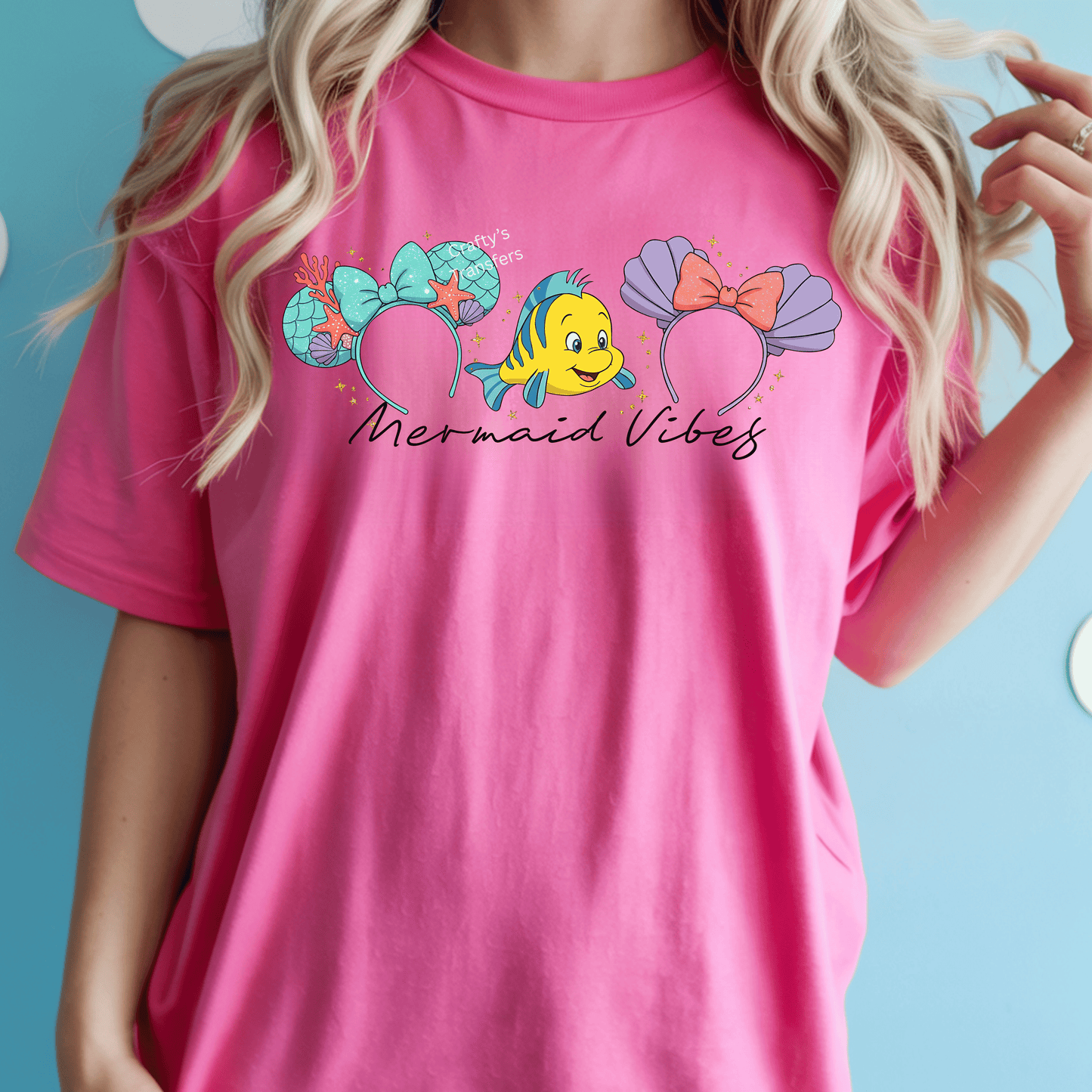 Mermaid Fish Park Inspired DTF Transfer – Under the Sea Mouse Ear Design – Ready to Press Heat Transfer