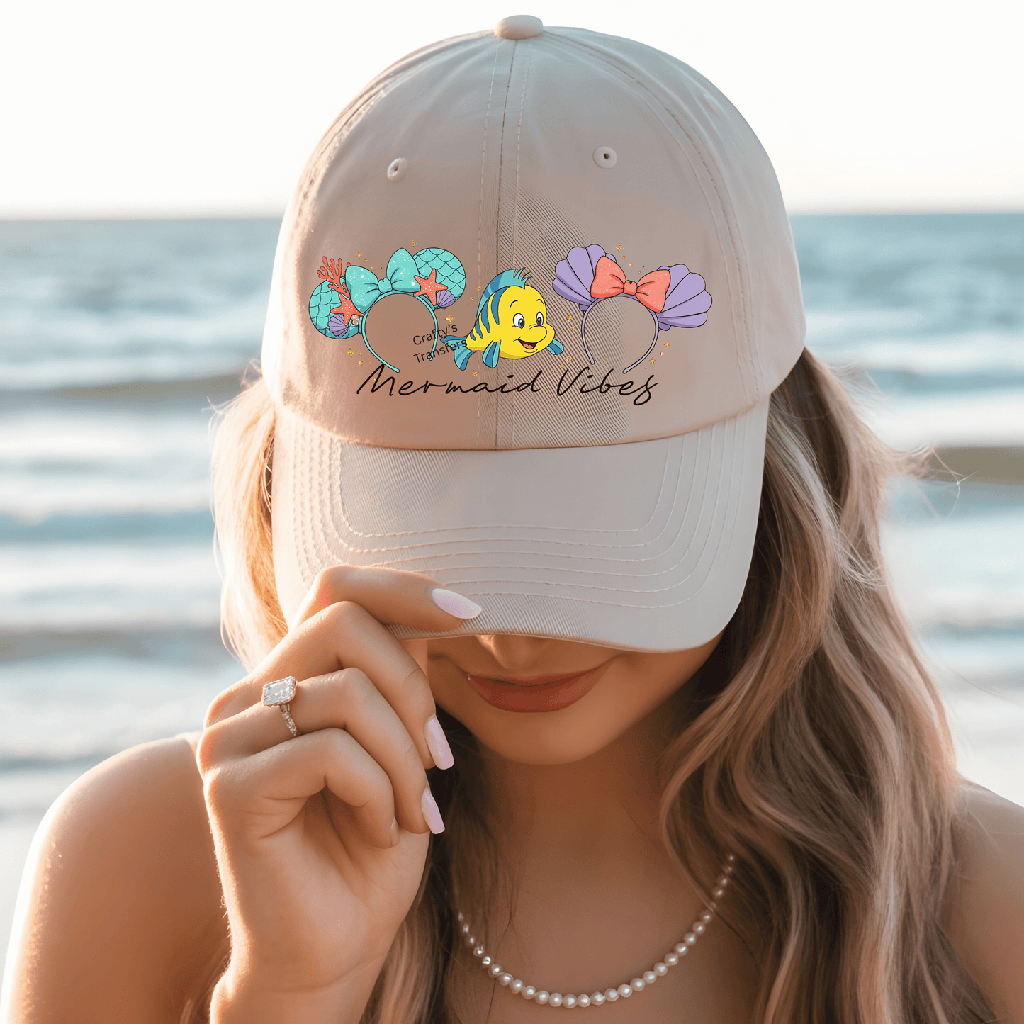 Mermaid Fish Park Inspired DTF Transfer – Under the Sea Mouse Ear Design – Ready to Press Heat Transfer
