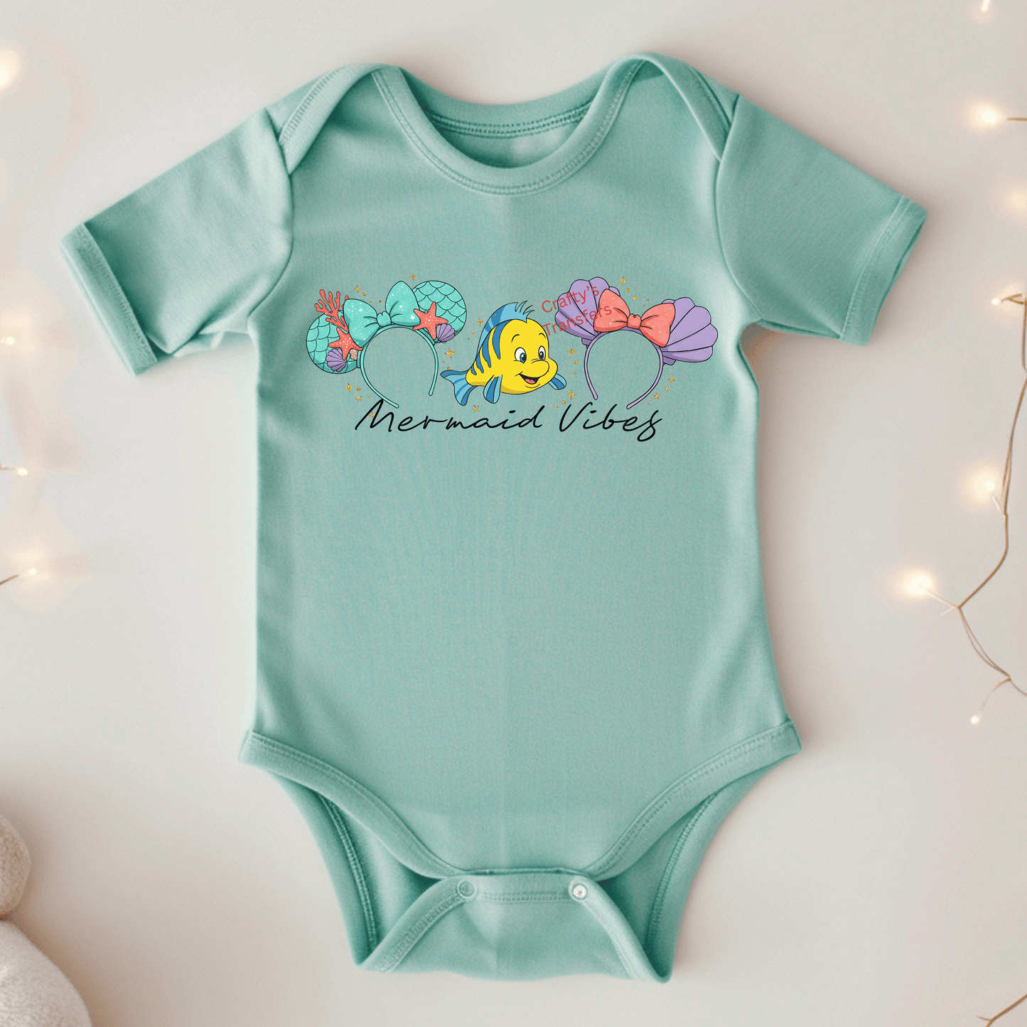 Mermaid Fish Park Inspired DTF Transfer – Under the Sea Mouse Ear Design – Ready to Press Heat Transfer