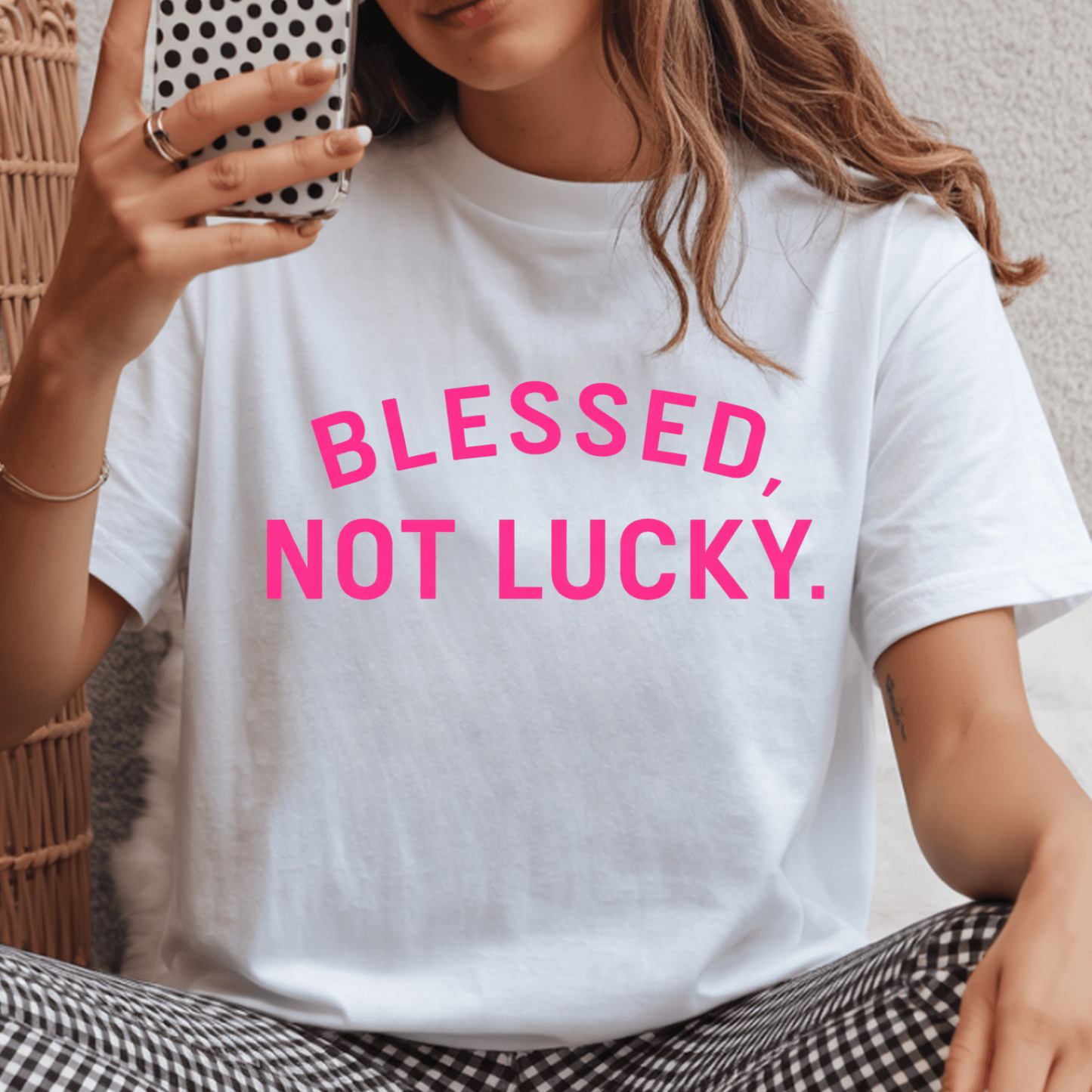 Blessed Not Lucky DTF Transfer | Hot Pink Inspirational Quote Shirt Transfer | Faith Positive Message Heat Press Transfer