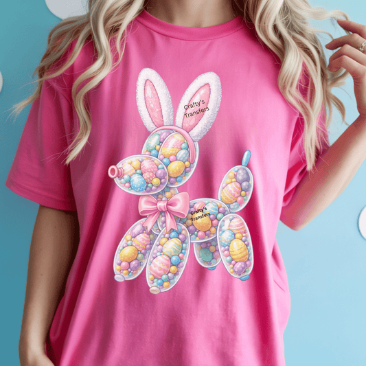 Easter Balloon Dog DTF Transfer – Cute Bunny Ears Egg Balloon Animal Shirt Transfer – Pastel Easter Candy Graphic