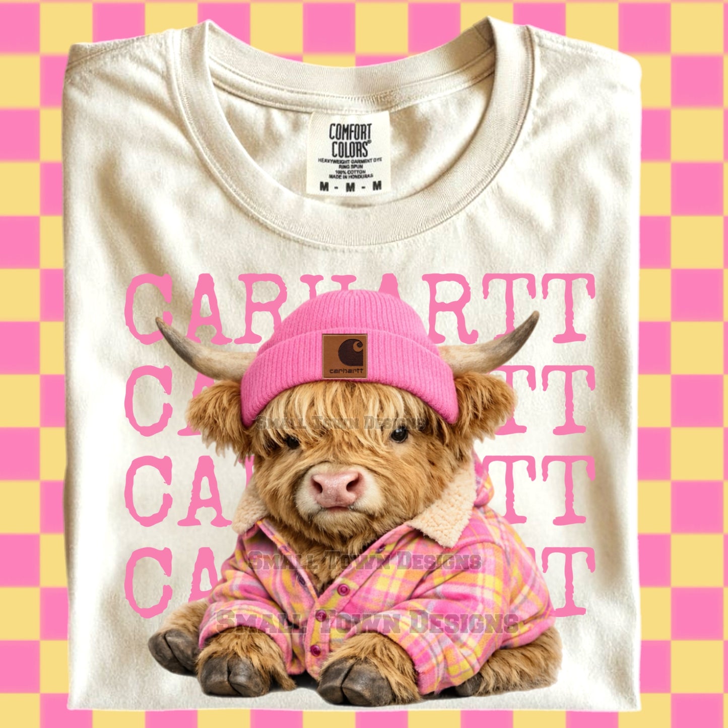 Cute Highland Cow Cattle DTF Transfer | Pink Beanie Cowgirl Western Graphic | Trendy Farm Animal Boutique Shirt Transfer