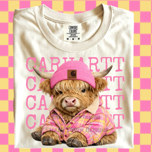 Cute Highland Cow Cattle DTF Transfer | Pink Beanie Cowgirl Western Graphic | Trendy Farm Animal Boutique Shirt Transfer