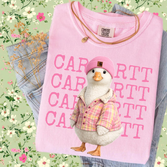 Cute Duck Cattle DTF Transfer | Pink Beanie Farm Duck Graphic | Country Boutique Heat Press Shirt Transfer