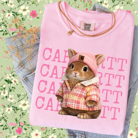 Cute Bunny Cattle DTF Transfer | Pink Beanie Rabbit Farm Graphic | Country Boutique Heat Press Shirt Transfer
