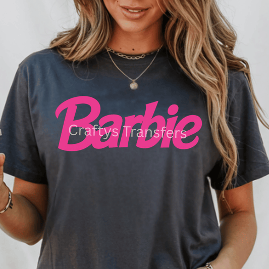 Hot Pink Barbie Style Logo DTF Transfer | Retro Pink Doll Font Graphic | Trendy Girls Shirt Heat Press Transfer