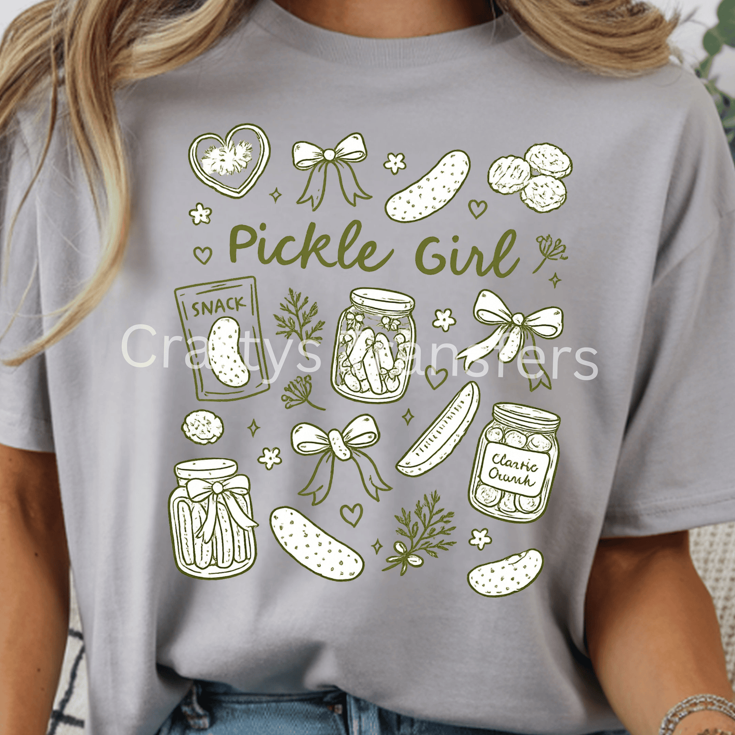 Pickle Girl DTF Transfer | Cute Pickle Jar & Bows Graphic | Funny Foodie Shirt Heat Press Transfer | Trendy Pickle Lover Design