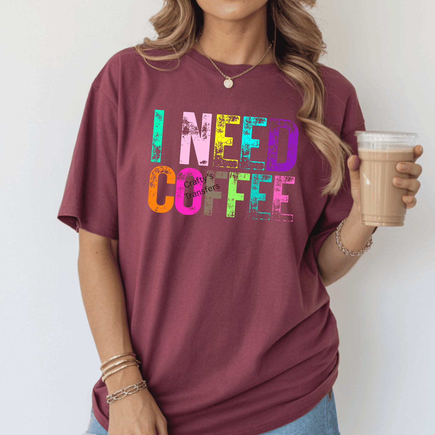 I Need Coffee DTF Transfer | Colorful Retro Coffee Lover Graphic | Funny Caffeine Heat Press Shirt Transfer