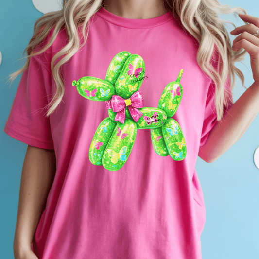 Neon Butterfly Balloon Dog DTF Transfer | Cute Spring Balloon Animal Graphic | Boutique Heat Press Shirt Transfer
