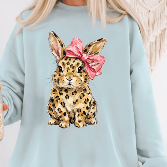 Leopard Print Easter Bunny DTF Transfer | Cute Bunny with Pink Bow Shirt Design | Trendy Spring Graphic Tee | Boutique Easter Apparel