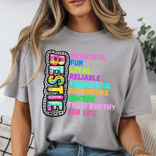 Bestie Friendship DTF Transfer | Colorful Best Friend Graphic Tee Design | Cute BFF Shirt | Girls Friendship Boutique Apparel