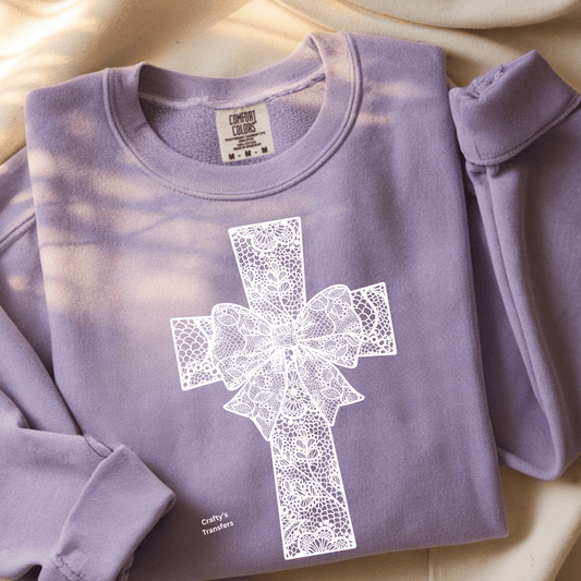 Lace Cross DTF Transfer | Floral Lace Christian Cross Shirt Design | Faith Based Graphic Tee | Vintage Lace Religious Apparel Transfer