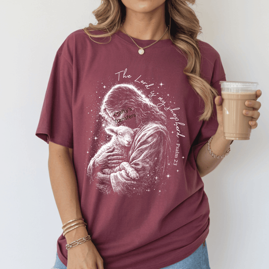 The Lord Is My Shepherd DTF Transfer | Jesus Holding Lamb Psalm 23 Christian Shirt Design | Faith Based Graphic Tee | Religious Apparel Transfer