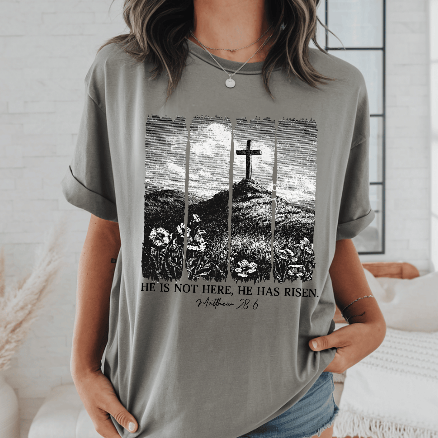 Christian Cross Hill DTF Transfer | Vintage Faith Landscape Shirt Design | Religious Graphic Tee | Rustic Christian Apparel Transfer