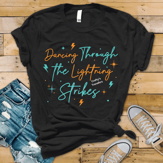 Dancing Through the Lightning Strikes DTF Transfer | Retro Western Cowgirl Graphic Tee | Turquoise & Orange Lightning Shirt | Boutique Western Apparel