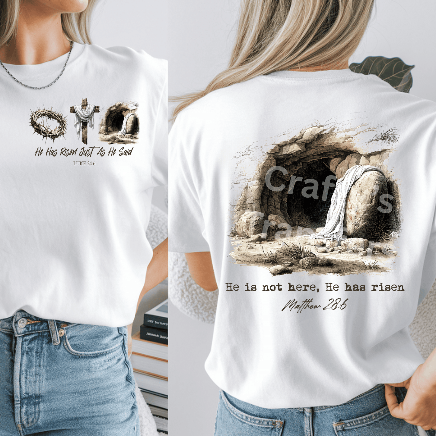 He Has Risen Christian Easter DTF Transfer | Empty Tomb Resurrection Shirt Design | Matthew 28:6 Faith Graphic Tee | Church Easter Apparel Transfer