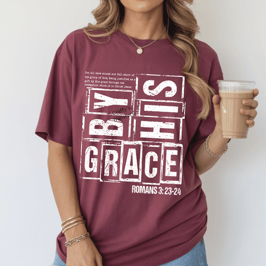 Saved By Grace Romans 3:23-24 DTF Transfer | Christian Scripture Shirt Design | Faith Based Religious Graphic Tee | Inspirational Church Apparel
