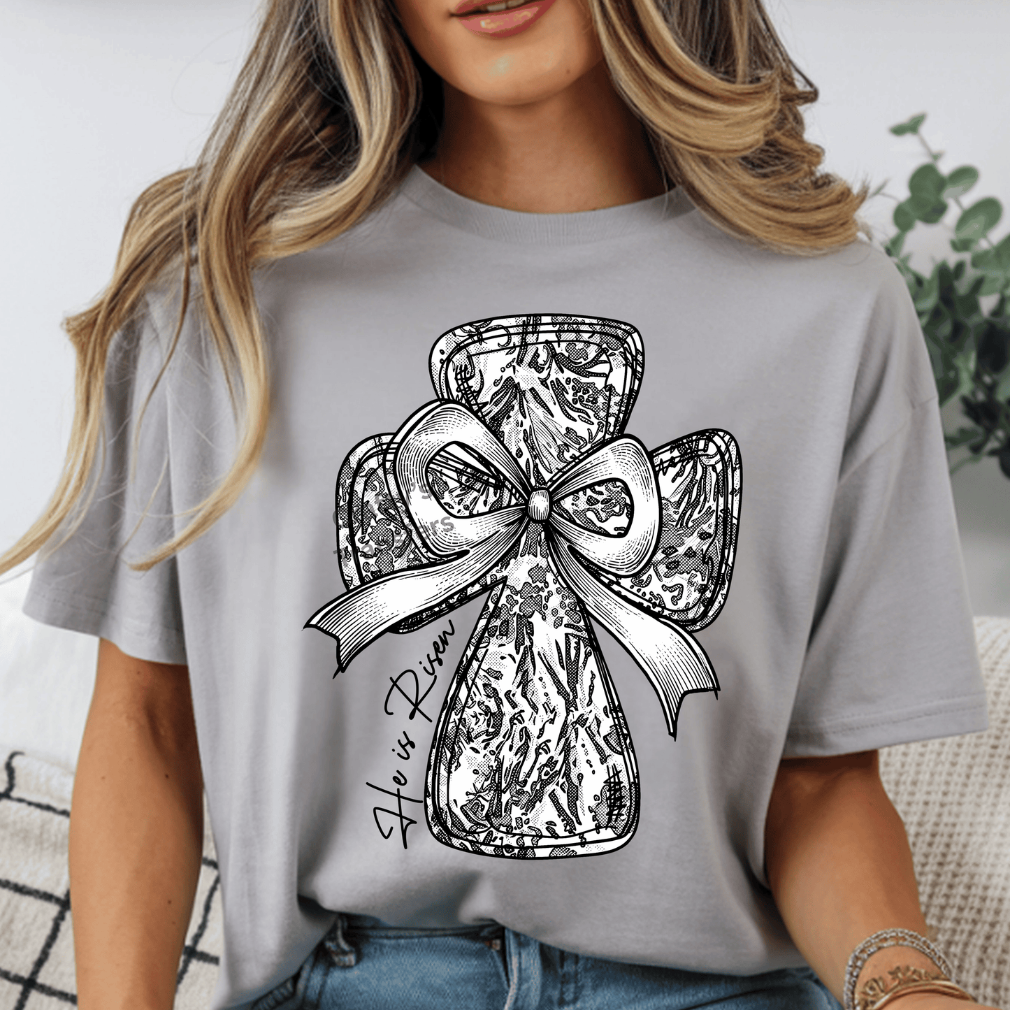Rustic Cross with Bow DTF Transfer | Christian Faith Shirt Design | Vintage Religious Cross Graphic Tee | Church & Easter Apparel Transfer