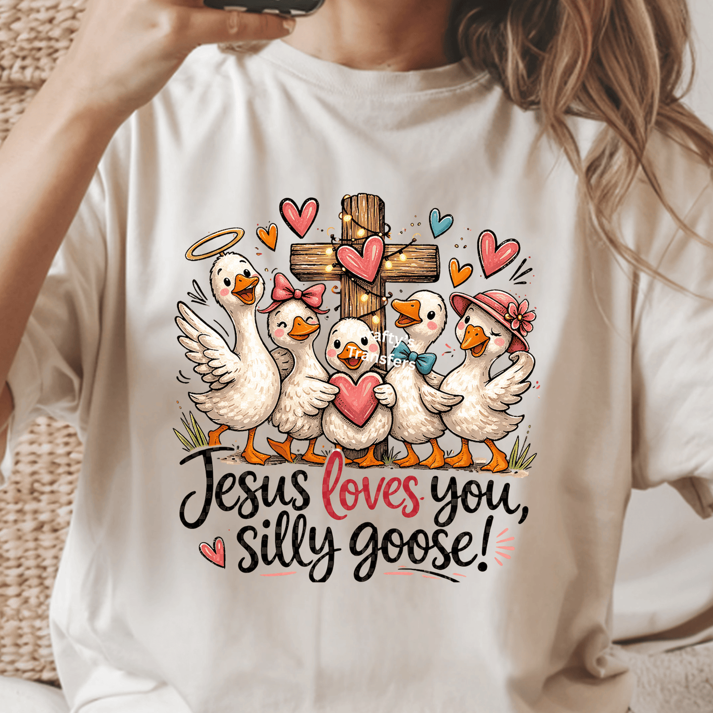 Jesus Loves You Silly Goose DTF Transfer | Cute Christian Goose Graphic Shirt | Faith Based Funny Tee | Religious Boutique Apparel