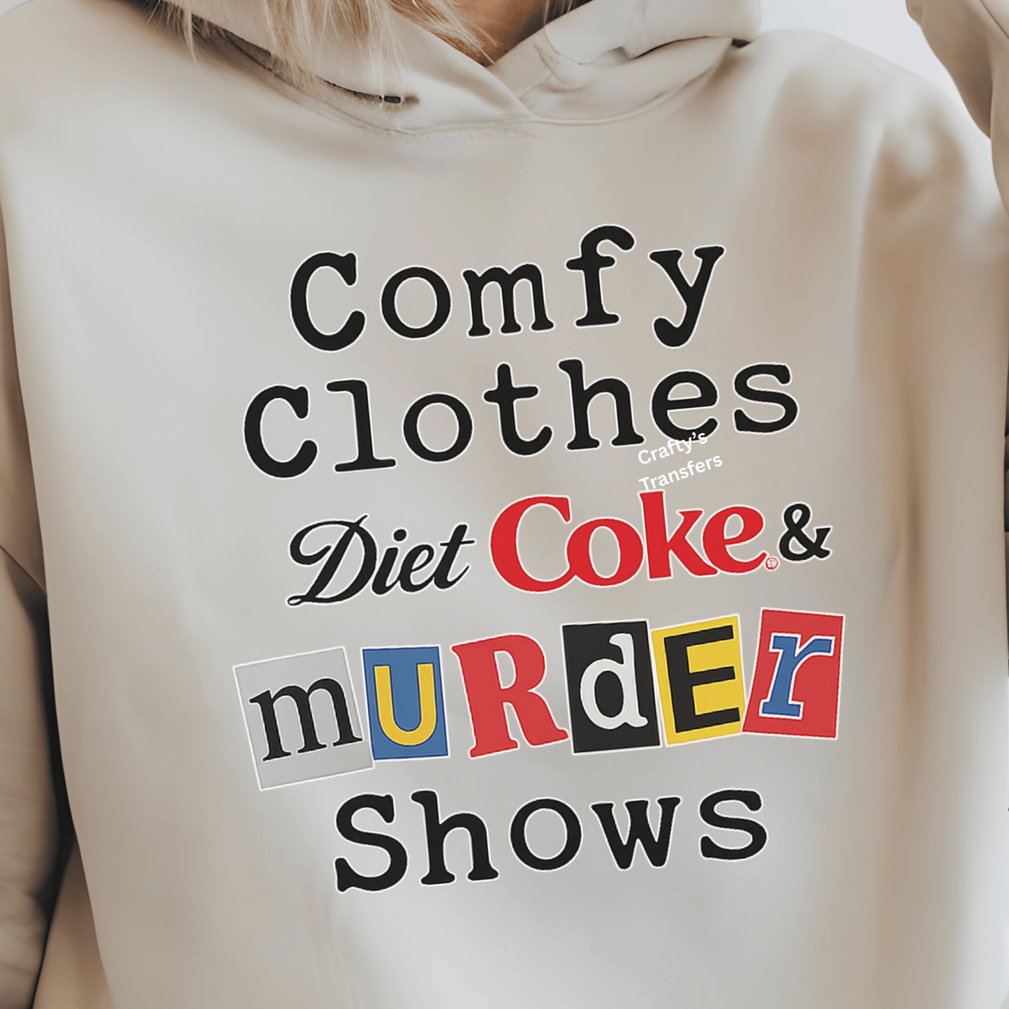 Comfy Clothes Diet Coke & Murder Shows DTF Transfer | Funny True Crime Graphic Tee | Cozy Lifestyle Shirt Design | Sarcastic Humor Apparel