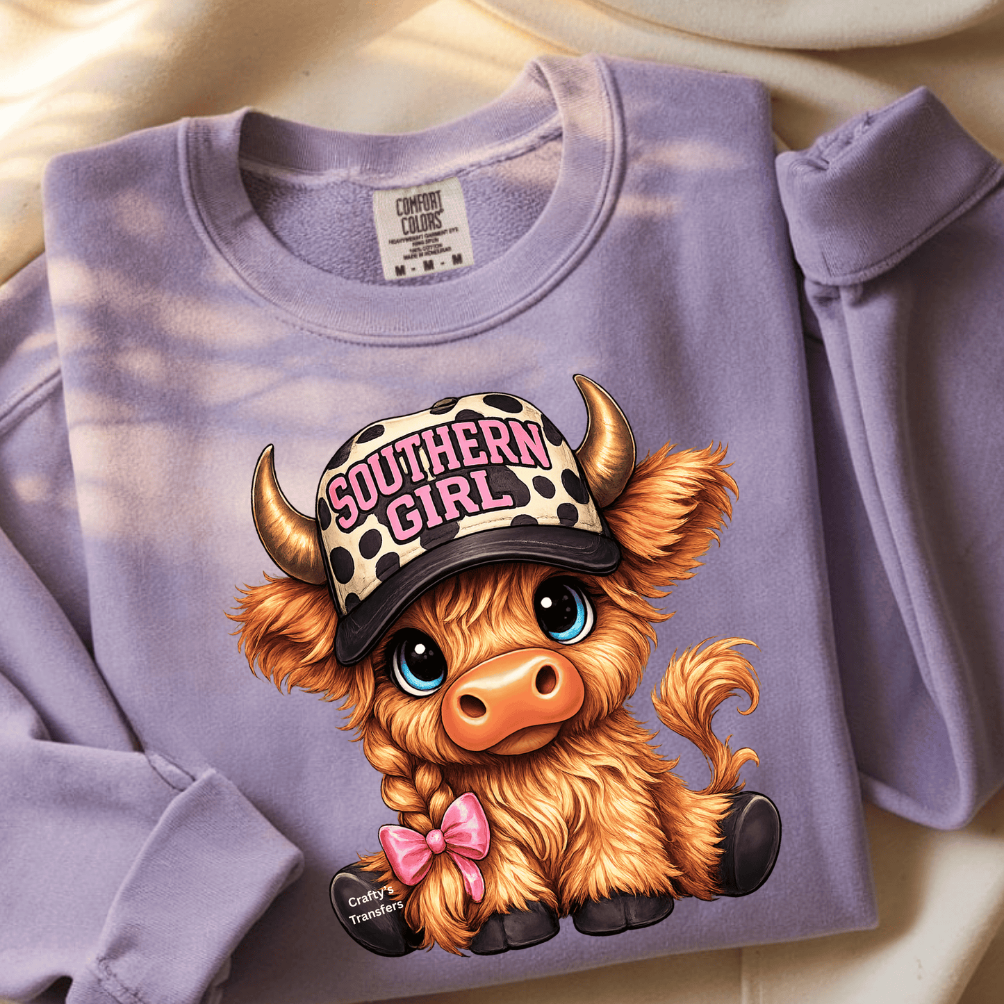 Southern Girl Highland Cow DTF Transfer | Cute Cowgirl Farm Animal Shirt Design | Western Country Girl Graphic Tee | Boutique Western Apparel