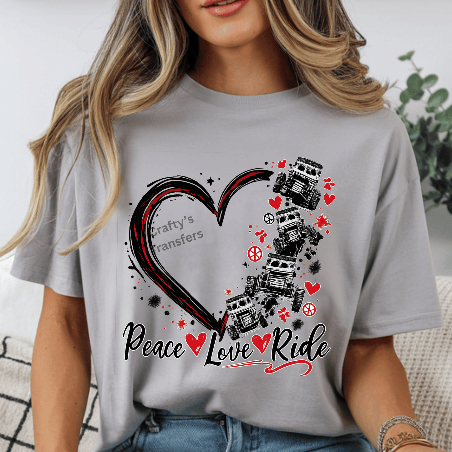 Peace Love Ride DTF Transfer – SXS Off Road Heart Design – UTV ATV Love Graphic – Cute Adventure Transfer