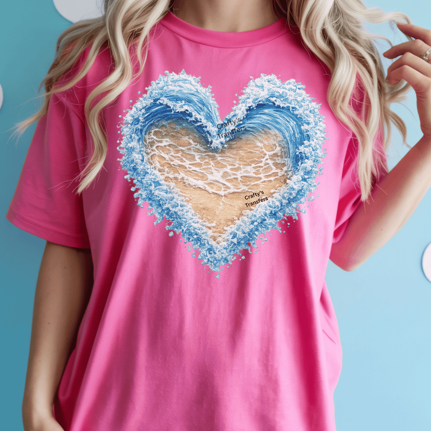 Ocean Heart DTF Transfer – Beach Wave Heart Design – Coastal Summer Graphic – Ocean Love Shirt Transfer – Sand & Sea Artwork