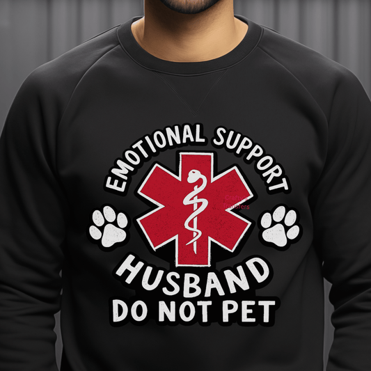 Emotional Support Husband DTF Transfer | Funny EMS Paramedic Star of Life Design | Pet Lover Humor Shirt Transfer | Ready to Press