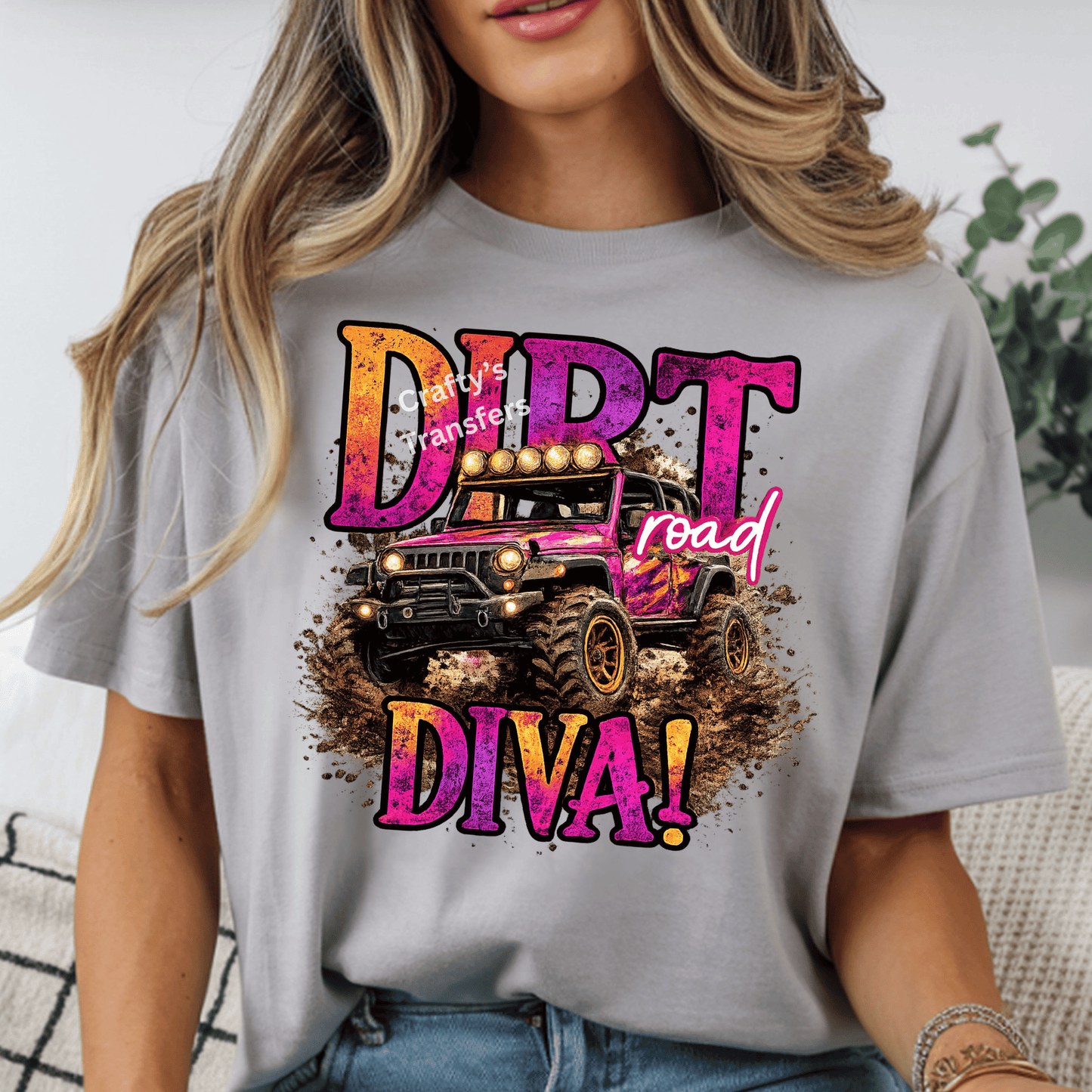 Dirt Road Diva Jeep DTF Transfer | Pink Mud Riding Jeep Design | Offroad Girl Shirt Transfer | 4x4 Jeep Graphic | Ready to Press