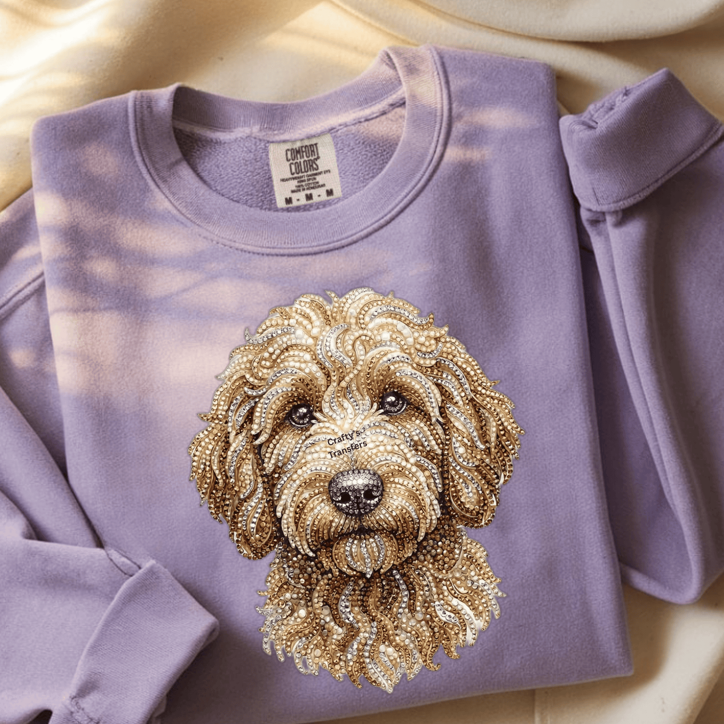Bling Goldendoodle DTF Transfer | Sparkly Doodle Dog Rhinestone Style Design | Cute Curly Dog Shirt Transfer | Boutique Pet Lover Graphic
