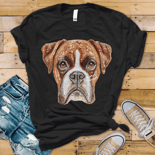 Rhinestone Boxer Dog DTF Transfer | Bling Puppy Face Western Glam Shirt Design | Sparkle Dog Lover Heat Press Transfer