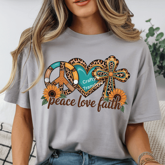 Peace Love Faith DTF Transfer | Christian Western Leopard Print Design | Turquoise Faith Shirt Graphic | Boho Religious Boutique Transfer | Ready to Press