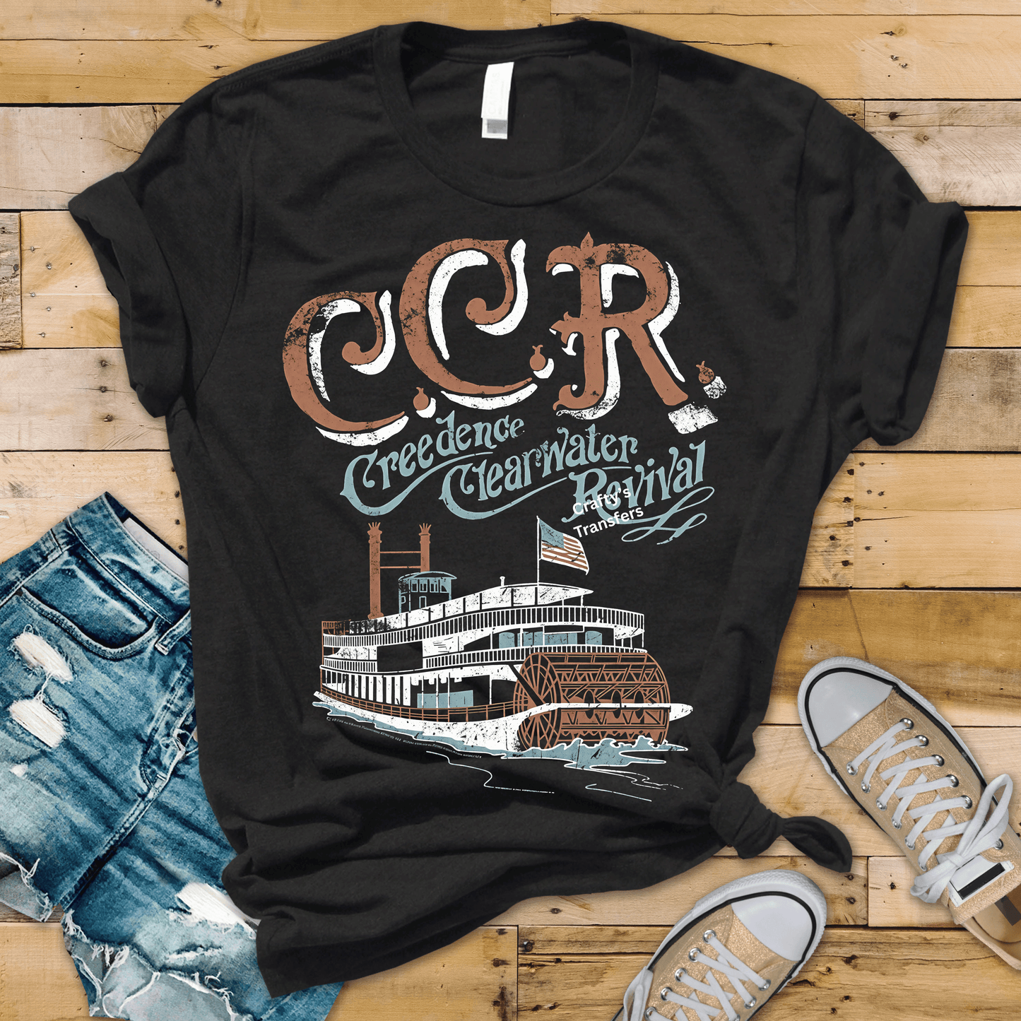 Vintage Riverboat Graphic DTF Transfer | Retro Southern Steamboat Shirt Transfer | Americana Music Style Design | Distressed Classic Tee Print
