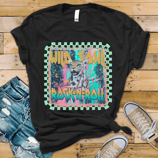 Wild Soul Leopard DTF Transfer | Colorful Rock N Roll Graphic Tee Design | Neon Animal Print Shirt Transfer | Edgy Boutique Apparel Print